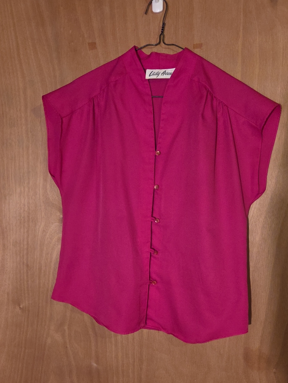 Vintage 80s Lady Arrow Fuchsia Button-Front Blouse